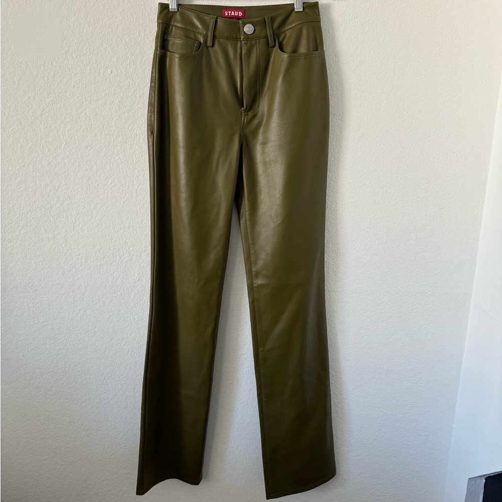 Staud faux leather trousers olive green size 2 never worn